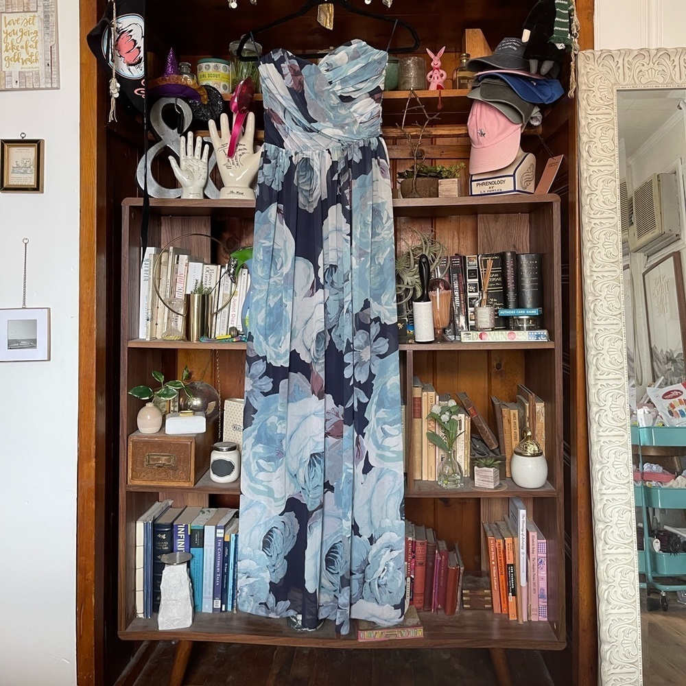 ASOS blue floral strapless gown sz 6